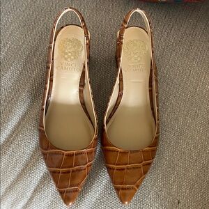Vince Camuto Tan Croc-Pattern Slingback Pumps WORN 1 Time!